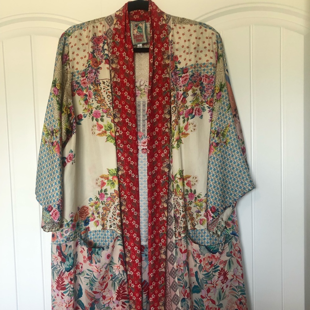 Johnny Was Jade Silk Floral Kimono